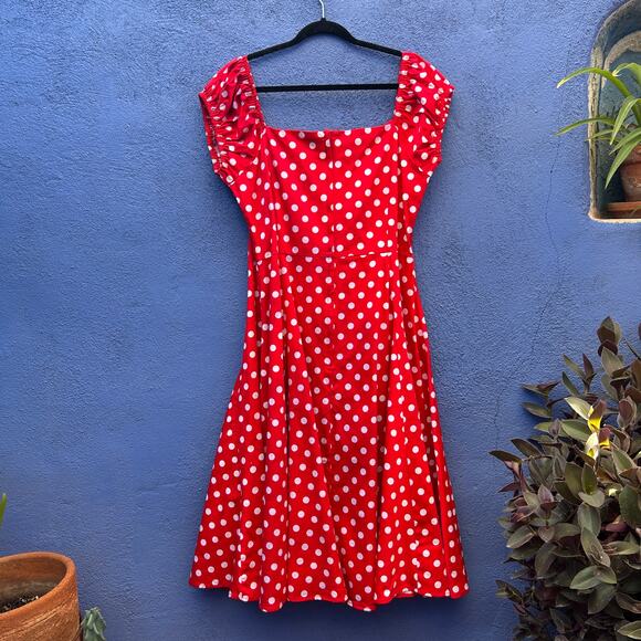 collectif london retro red and white polka dot cocktail dress - Picture 6 of 6